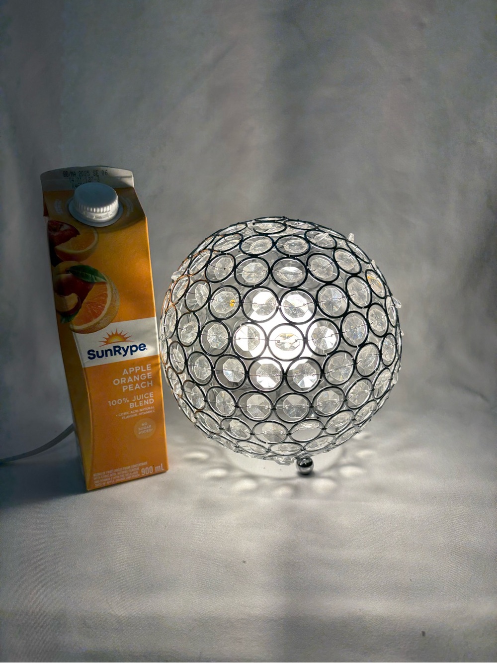 8” crystal ball, sequin table lamp
